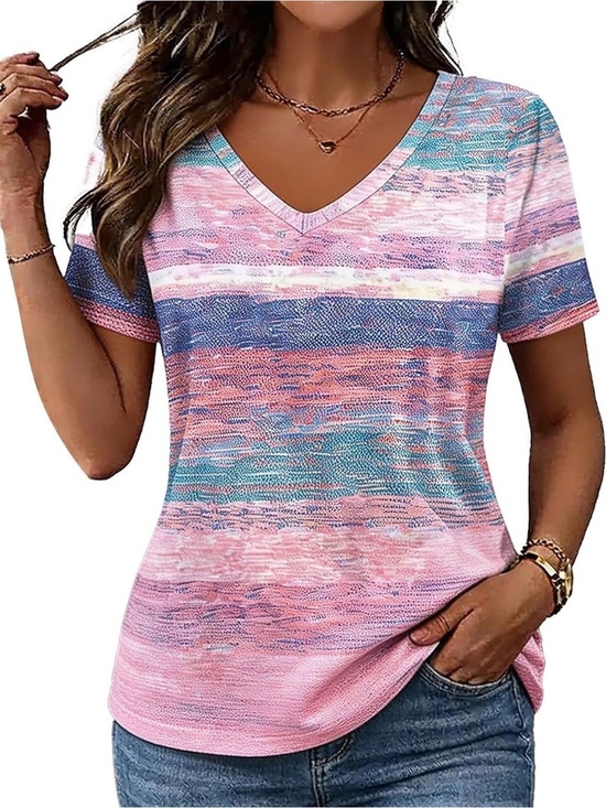 Flamingals Tops - Flamingals Women's V Neck Summer Tops 2026 Short Sleeve PS2-30